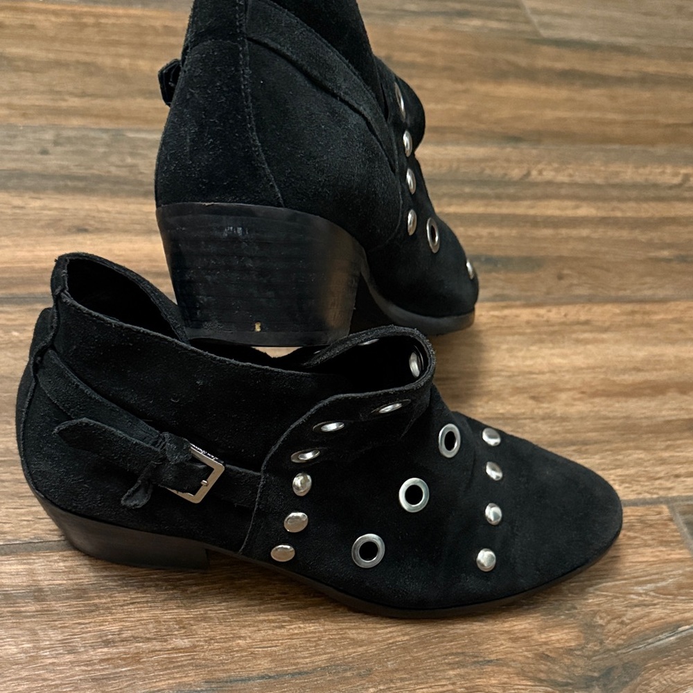 Sam Edelman Black Suede Ankle Boots with Silver Accents
